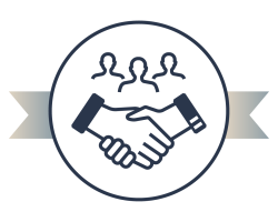 Icon mit einem Handschlag und Personen im HIntergrund, die diesen betrachten